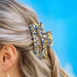 INK + ALLOY Lola Game Day Confetti Beaded Hair Claw Clip Navy and Yellow