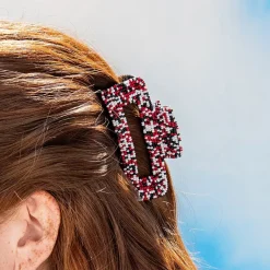 INK + ALLOY Lola Game Day Confetti Beaded Hair Claw Clip Red and Black