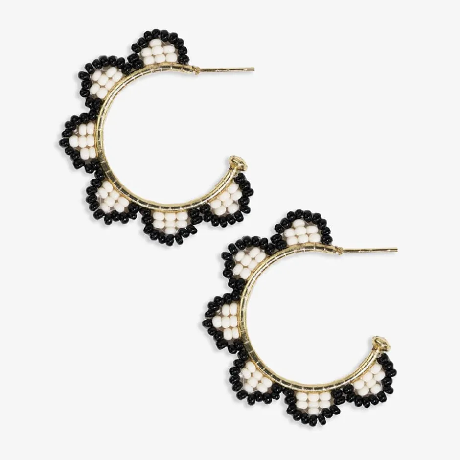 INK + ALLOY Luna Beaded Scallop Gold Hoop Black/White