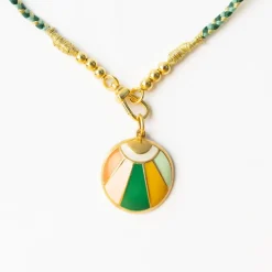 INK + ALLOY Maria Braided Necklace With Enamel Pendant Shine Bright Green