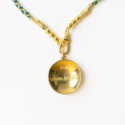 INK + ALLOY Maria Braided Necklace With Enamel Pendant Shine Bright Green