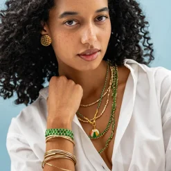 INK + ALLOY Maria Braided Necklace With Enamel Pendant Shine Bright Green