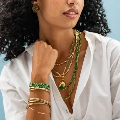 INK + ALLOY Maria Braided Necklace With Enamel Pendant Shine Bright Green
