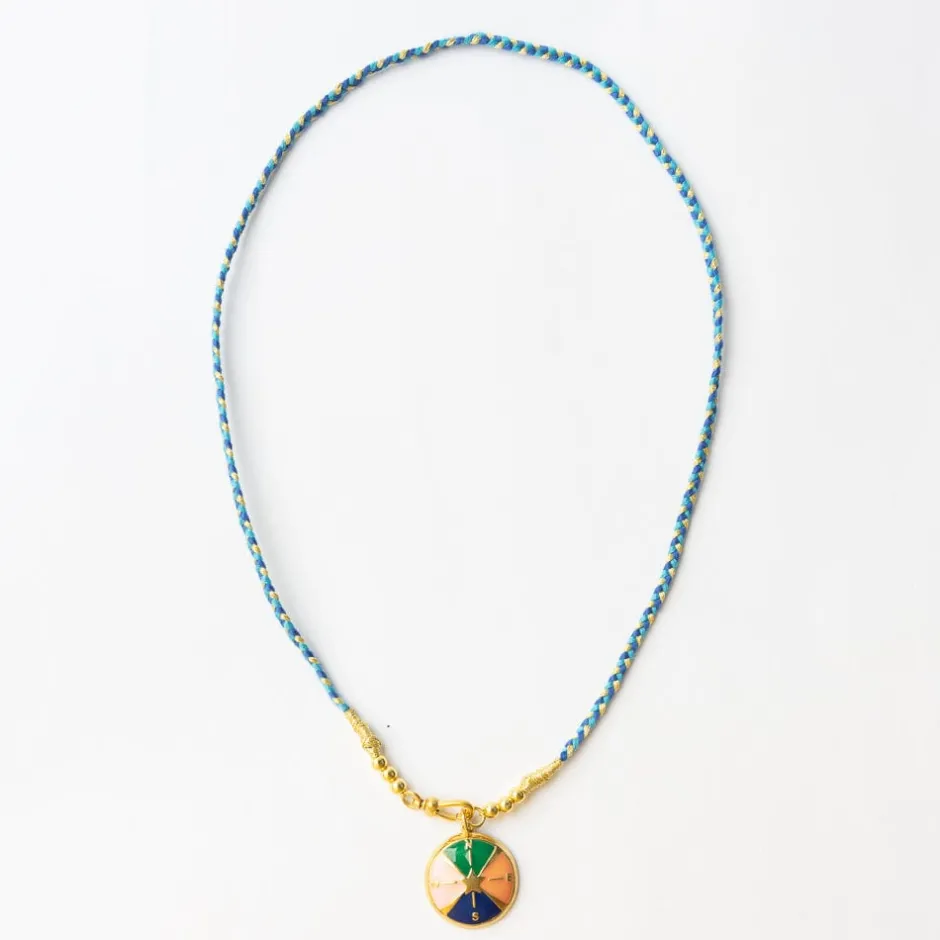 INK + ALLOY Maria Braided Necklace With Enamel Pendant Never Lost Blue