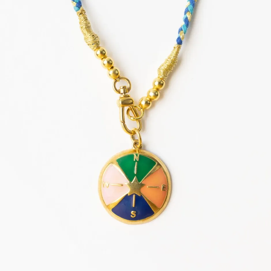INK + ALLOY Maria Braided Necklace With Enamel Pendant Never Lost Blue
