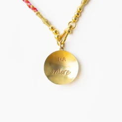 INK + ALLOY Maria Braided Necklace With Enamel Pendant Amore Red