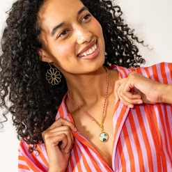 INK + ALLOY Maria Braided Necklace With Enamel Pendant Amore Red