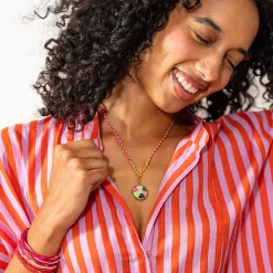 INK + ALLOY Maria Braided Necklace With Enamel Pendant Amore Red