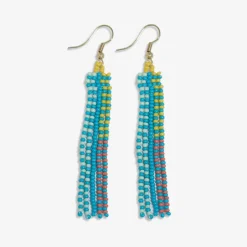 INK + ALLOY Melissa Speckled Border With Solid Middle Beaded Fringe Earrings Turquoise