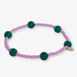 INK + ALLOY Mia Small Seed Bead With Round Stones Stretch Bracelet Pink/Emerald