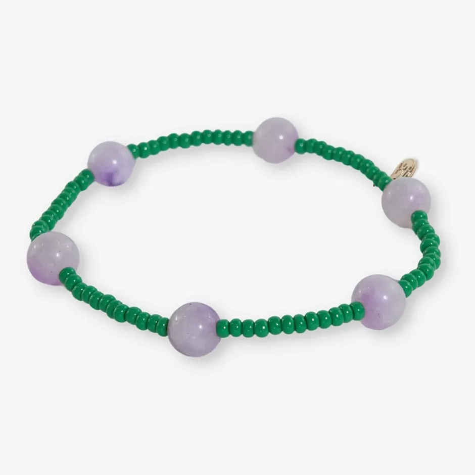 INK + ALLOY Mia Small Seed Bead With Round Stones Stretch Bracelet Kelly Green/White