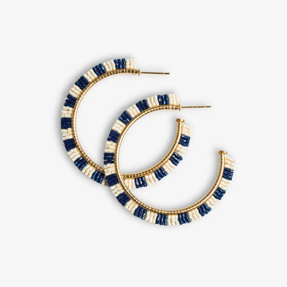 INK + ALLOY Nora Checkered Beaded Hoop Earrings Navy