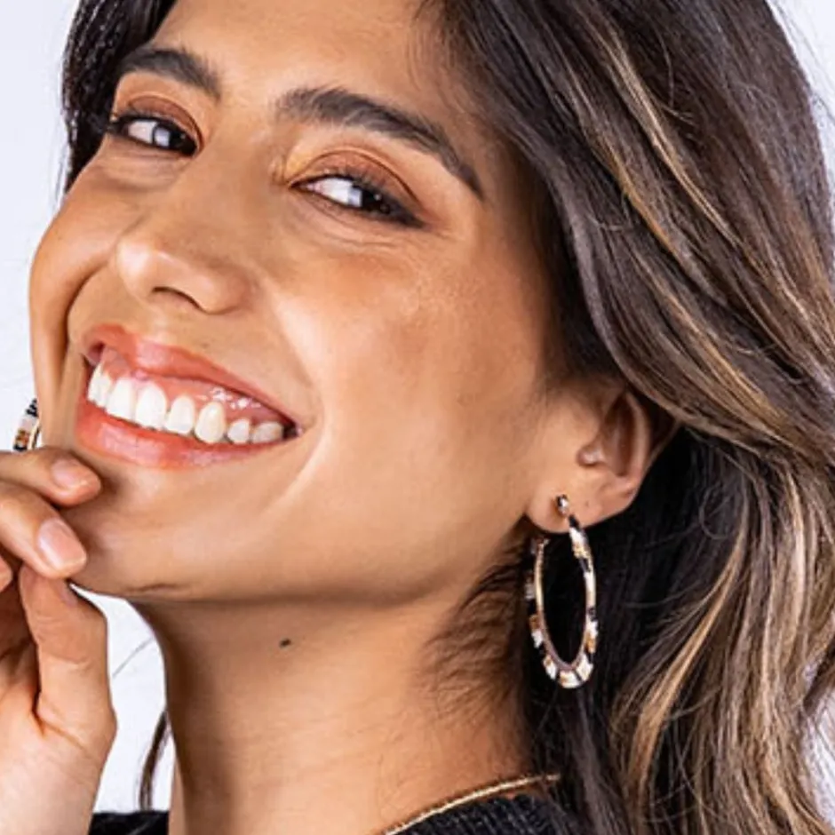 INK + ALLOY Nora Striped Hoop Earrings Black and White
