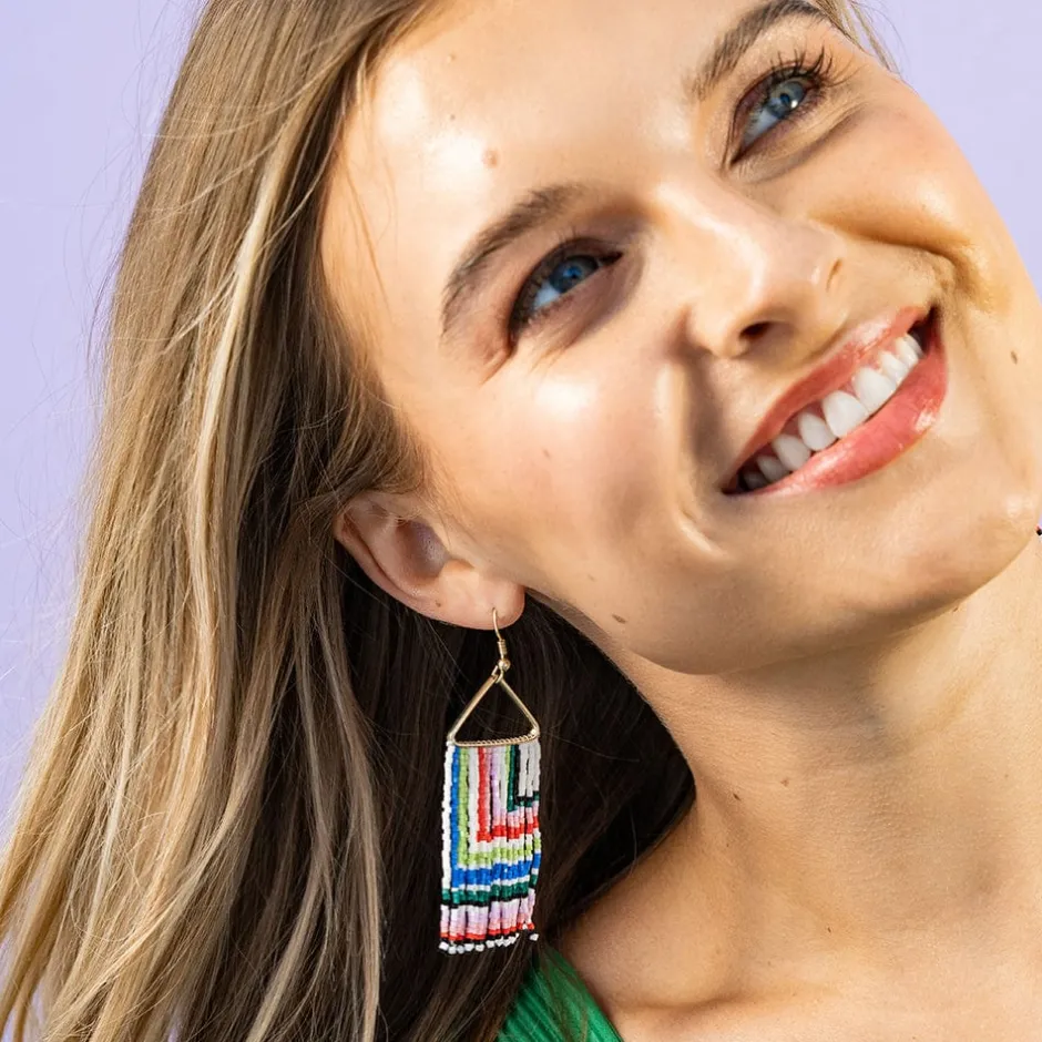 INK + ALLOY Paige Ascending Blocks Beaded Fringe Earrings Rio