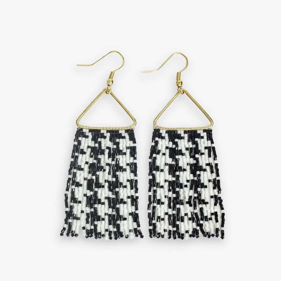 INK + ALLOY Paige Houndstooth Beaded Fringe Earrings Black and White