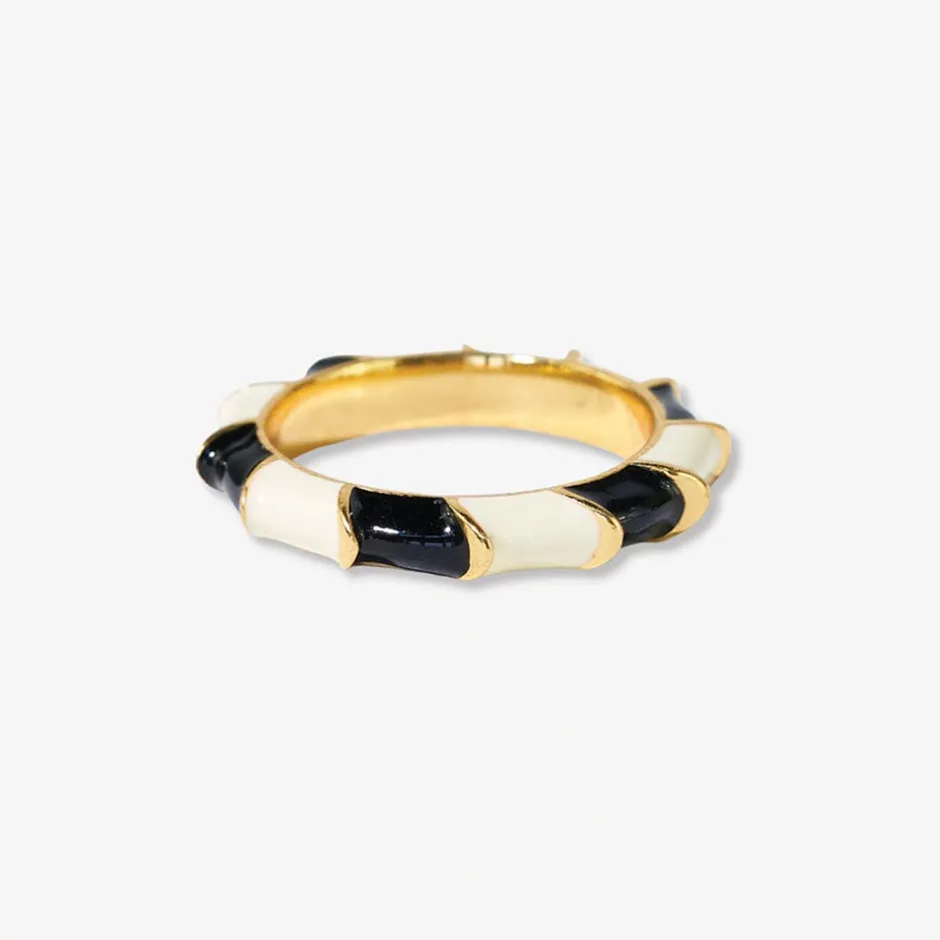 INK + ALLOY Paisley Twisted Coloblock Enamel Ring Black/White- Size 8