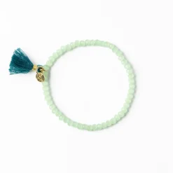 INK + ALLOY Patsy Solid Crystal Stretch Bracelet With Tassel Mint