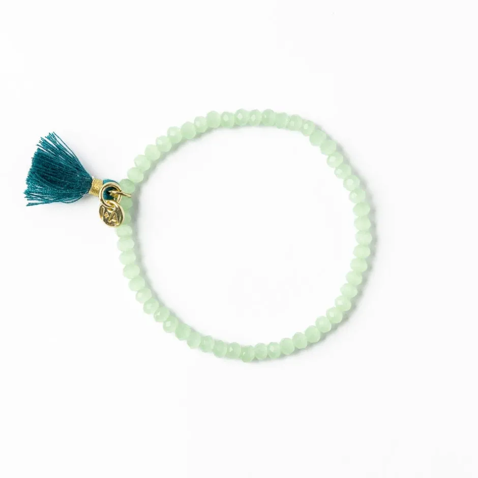 INK + ALLOY Patsy Solid Crystal Stretch Bracelet With Tassel Mint
