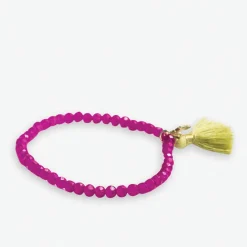 INK + ALLOY Patsy Solid Crystal Stretch Bracelet With Tassel Hot Pink