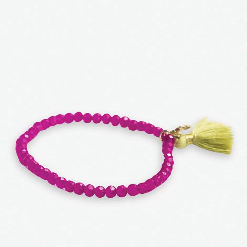 INK + ALLOY Patsy Solid Crystal Stretch Bracelet With Tassel Hot Pink