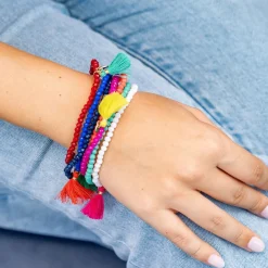 INK + ALLOY Patsy Solid Crystal Stretch Bracelet With Tassel Hot Pink