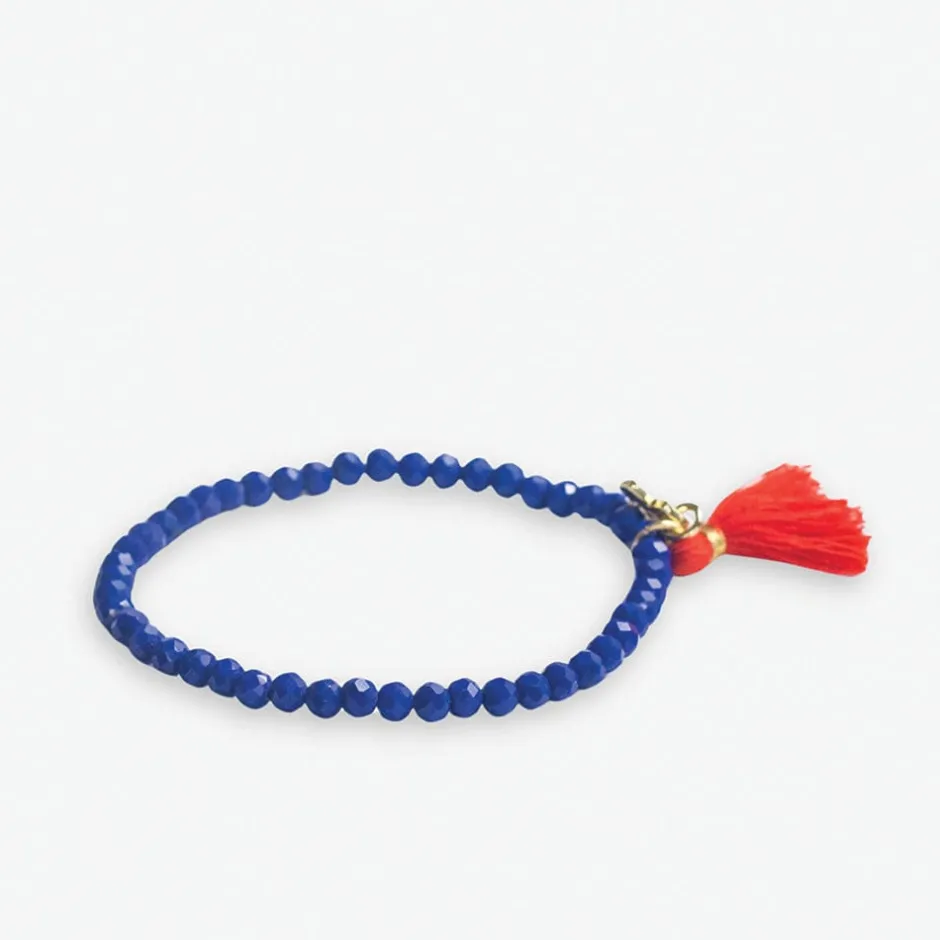 INK + ALLOY Patsy Solid Crystal Stretch Bracelet With Tassel Royal Blue