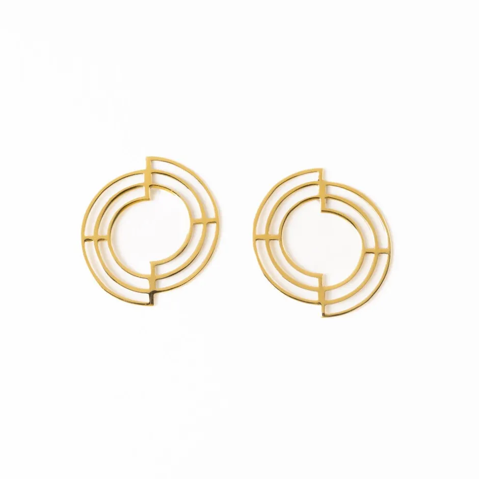 INK + ALLOY Penny Full Circle with Cut Outs Abstract Post Earrings Brass