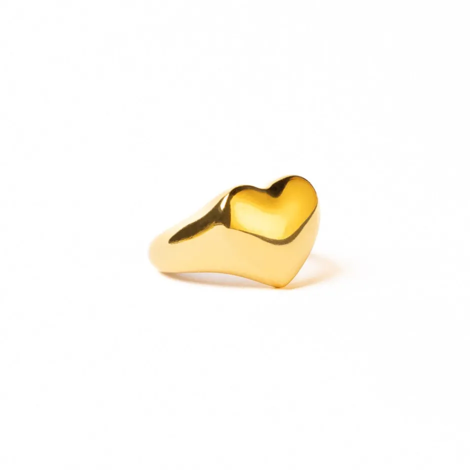 INK + ALLOY Poppy Brass Heart Statement Ring 18k Gold