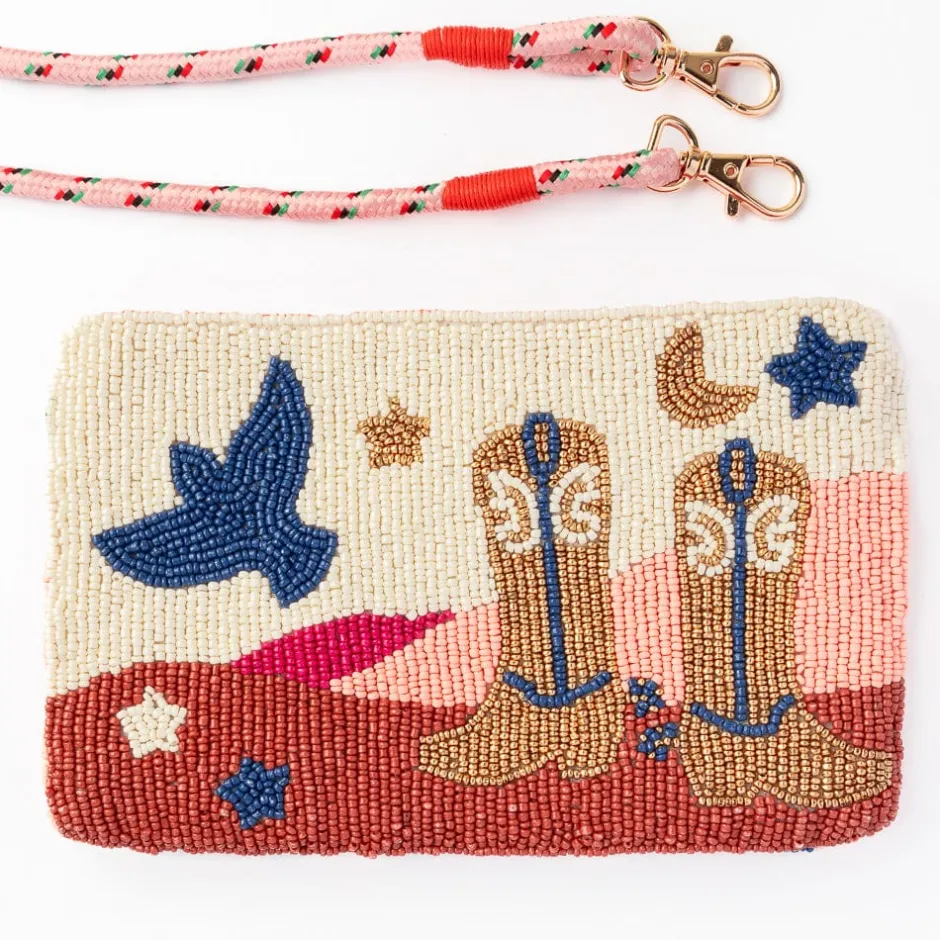 INK + ALLOY PREORDER - Leila Boot Seed Bead Clutch With Strap