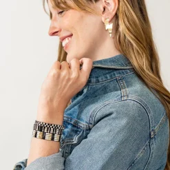INK + ALLOY Rebecca Lightening Bolt Wavey Earring Brass
