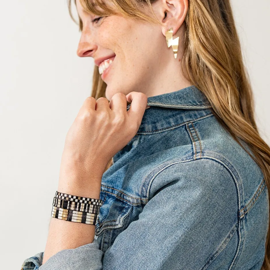 INK + ALLOY Rebecca Lightening Bolt Wavey Earring Brass