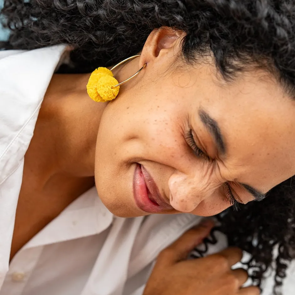 INK + ALLOY Rita Raffia Poms Hoop Earrings Yellow