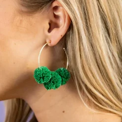 INK + ALLOY Rita Raffia Poms Hoop Earrings Kelly Green