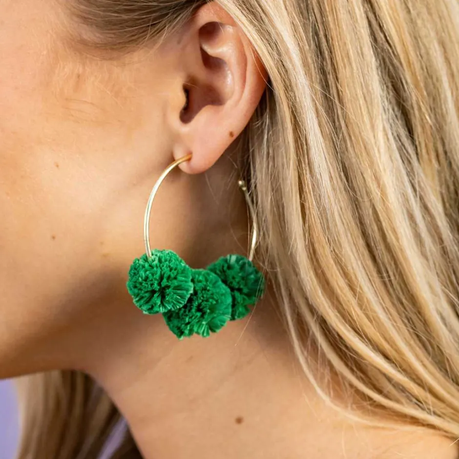 INK + ALLOY Rita Raffia Poms Hoop Earrings Kelly Green