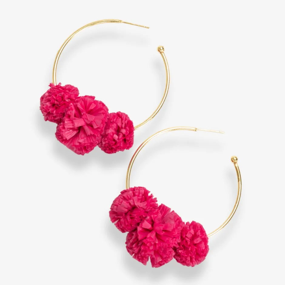 INK + ALLOY Rita Raffia Poms Hoop Earrings Hot Pink