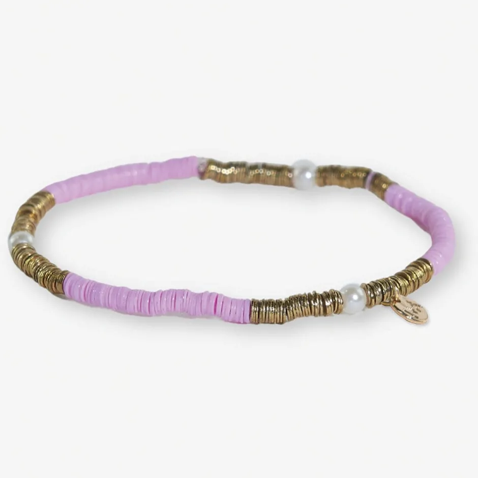 INK + ALLOY Rory Solid Color With Gold And Pearls Small Sequin Stretch Bracelet Lilac