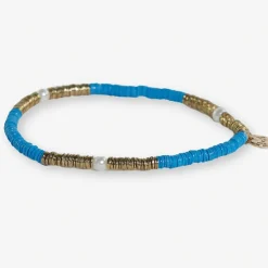 INK + ALLOY Rory Solid Color With Gold And Pearls Small Sequin Stretch Bracelet Turquoise