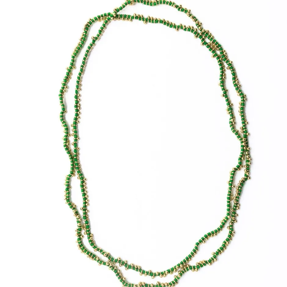 INK + ALLOY Rosemary Thread With Brass Extra Long Necklace Leaf Green