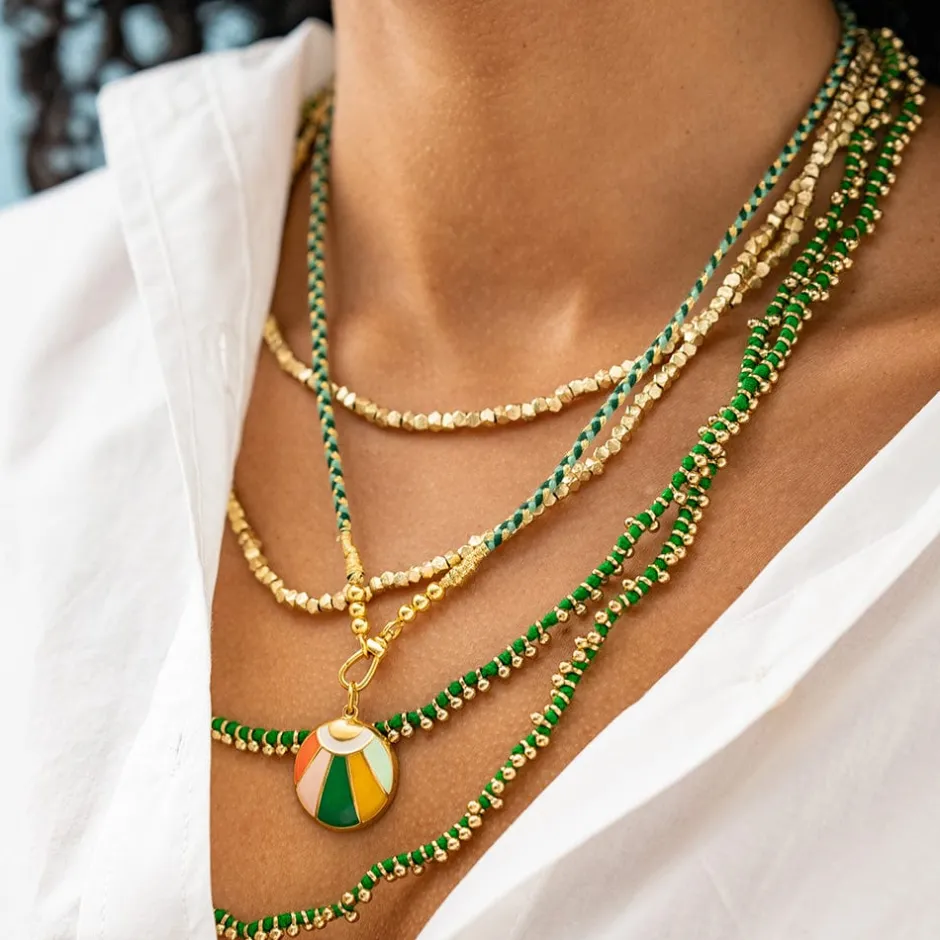 INK + ALLOY Rosemary Thread With Brass Extra Long Necklace Leaf Green