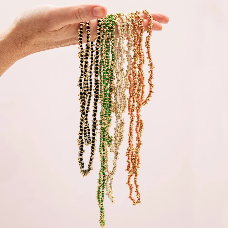 INK + ALLOY Rosemary Thread With Brass Extra Long Necklace Leaf Green