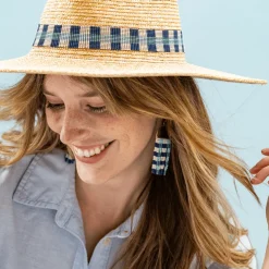 INK + ALLOY Ryan Gingham Beaded Hatband Blue