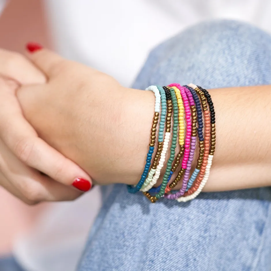 INK + ALLOY Sage Color Block Beaded 10 Strand Stretch Bracelets Gold Block