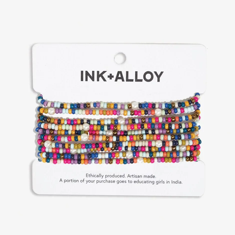 INK + ALLOY Sage Confetti Beaded 10 Strand Stretch Bracelets Multicolor