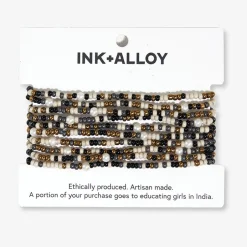 INK + ALLOY Sage Confetti Beaded 10 Strand Stretch Bracelets Black