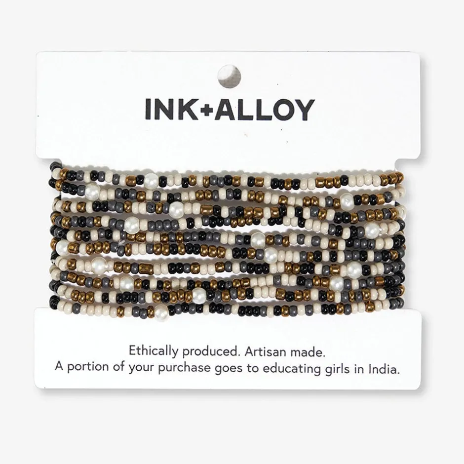 INK + ALLOY Sage Confetti Beaded 10 Strand Stretch Bracelets Black
