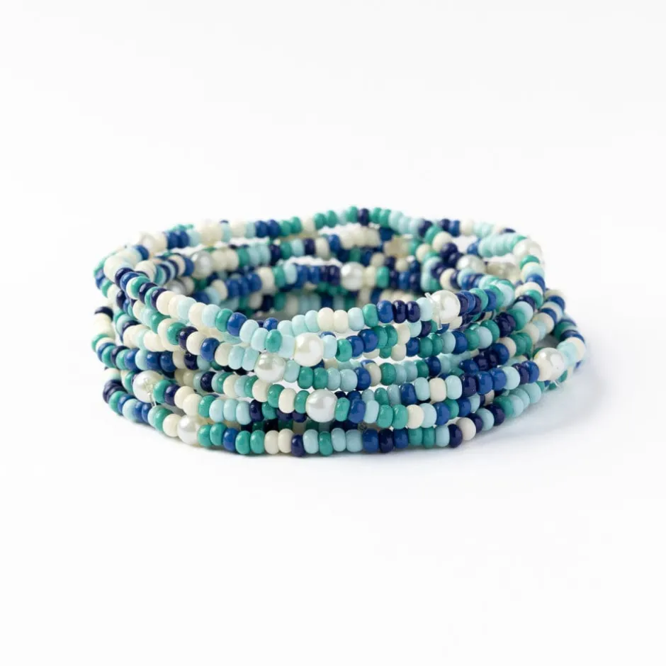 INK + ALLOY Sage Confetti Beaded 10 Strand Stretch Bracelets Blue