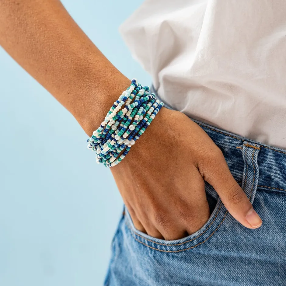 INK + ALLOY Sage Confetti Beaded 10 Strand Stretch Bracelets Blue