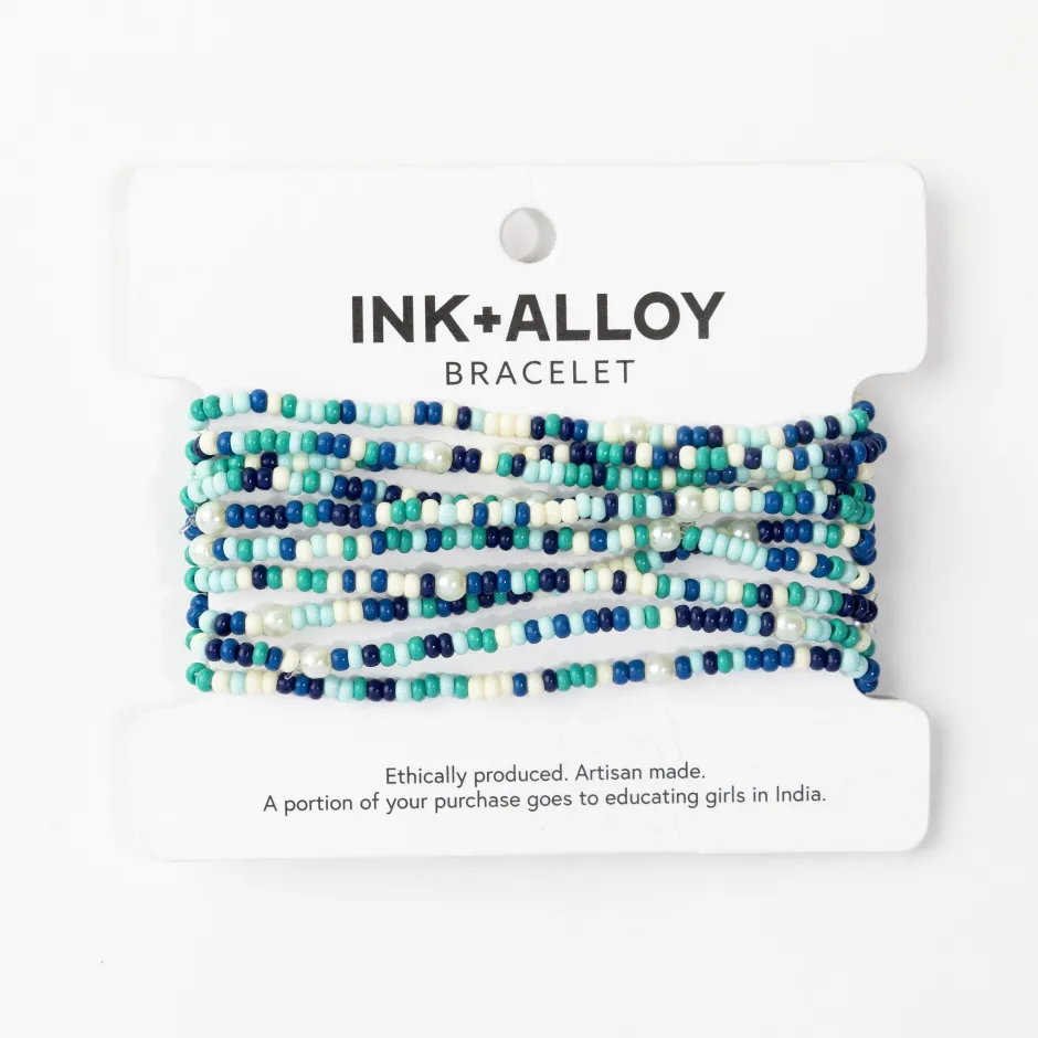 INK + ALLOY Sage Confetti Beaded 10 Strand Stretch Bracelets Blue