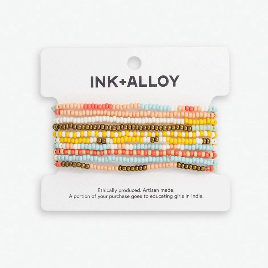 INK + ALLOY Sage Mixed Patterns Beaded 10 Strand Stretch Bracelet Set Amalfi