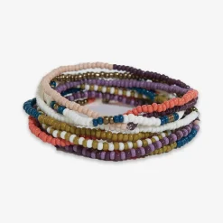INK + ALLOY Sage Mixed Stripe Beaded 10 Strand Stretch Bracelet Set Citron + Coral